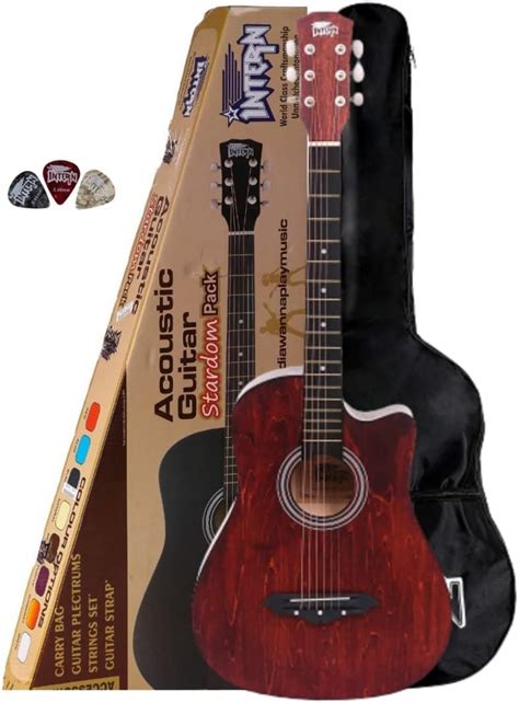 Intern Int-38c Linden Wood Acoustic Guitar Kit with Carry Bag and Picks ...