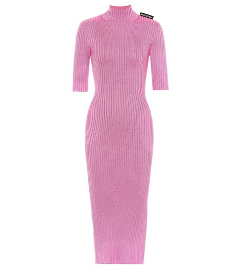 Balenciaga Ribbed-knit Midi Dress in Pink | Lyst Australia