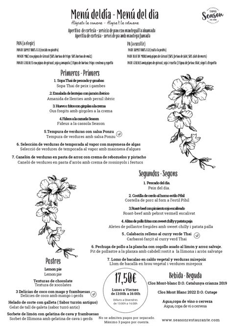 Menú Mediodía – seasonrestaurante.es