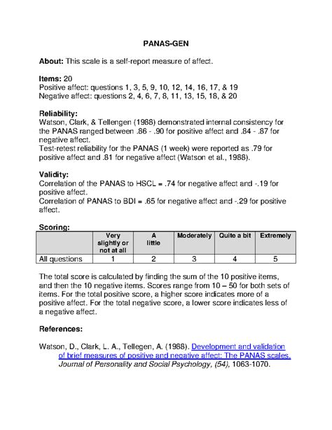 PANAS-GEN Self-Report Scale: Positive & Negative Affect Test - Studocu