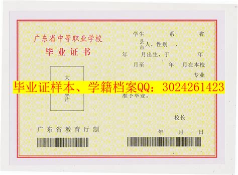 广东省高级技工学校2001年中专毕业证样本图 - 博优毕业证样本网