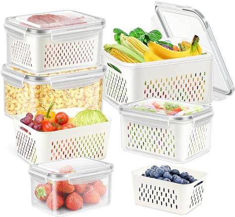 Buy Snazzy 5 PCS Large Fruit Containers for Fridge - Leakproof Food ...