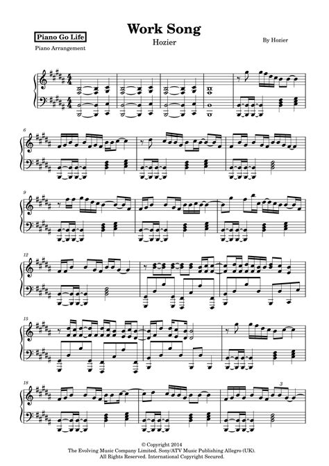 Work Song (arr. Piano Go Life) by Hozier Sheet Music for Piano Solo at ...
