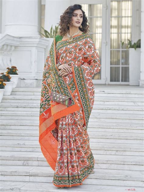 Buy Orange Patola Silk Weaving Wedding Wear Saree For Women Online