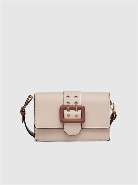 Buy Beige Adrianne Metal Buckle Crossbody Bag Online- Miraggio
