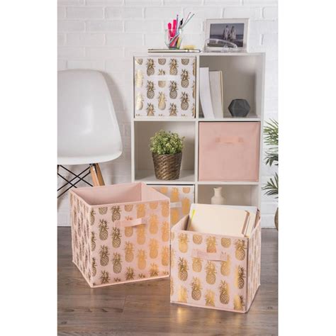 DII 2-Pack 12.9-in W x 12.9-in H x 12.9-in D Pink and Gold Fabric ...