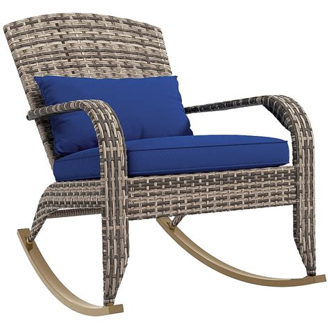 Outsunny Outdoor Wicker Adirondack Rocking Chair Patio Rattan Rocker ...