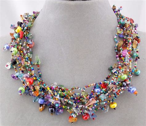 Chunky Multi Color Czech Glass Bead Necklace Magnetic Clasp Fashion ...