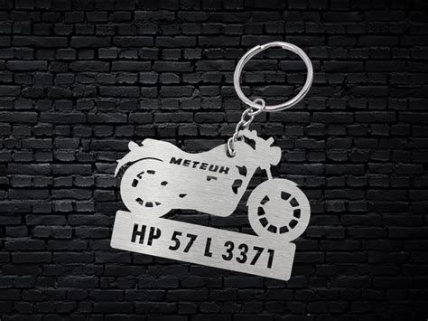 Metal Bike Shape Number Plate Keychain - MVS74 - Royal; Wisholize
