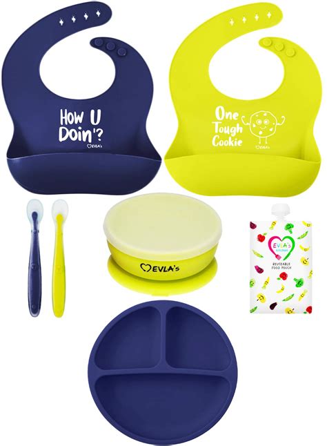 Baby Feeding Set | Silicone Bib Plates Bowls Spoons | Divided Plate ...