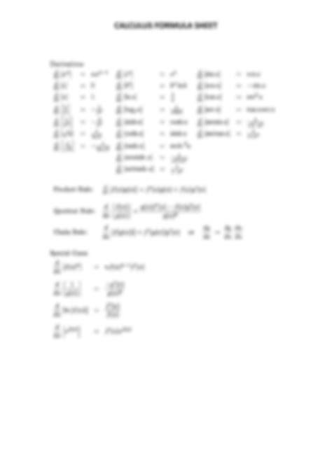 Image result for Formula Sheet for Calculus