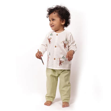 Organic Cotton Unisex Full Sleeves Jhabla Set- Monkey – Bhaakur