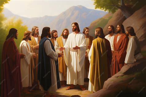 Premium AI Image | Jesus Christ and his twelve disciples oil painting