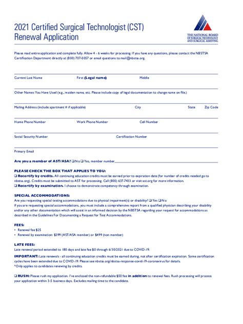 2021 Form NBSTSA Certified Surgical Technologist (CST) Renewal ...