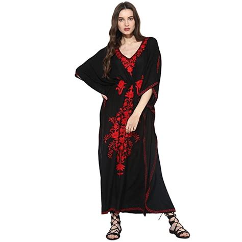 Buy CRAFTBAZAR Women's Boho Embroidered Black Kaftan (Size-XL) at Amazon.in