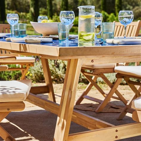 Blue Wood and Ceramic Garden Dining Table 200x100 - Java Light - Kerama