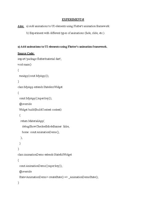 Flut Exp 8 - JNTUK Animation Framework UI Elements Experiment - Studocu