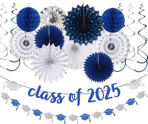Navy-Blue Silver Party-Decorations Graduation Banner-Streamers - 18pcs ...