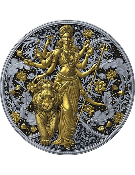 DURGA Hindu Religion Vergoldete 1 Oz Silbermünze 2000 Francs Kameru...