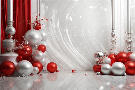Premium Photo | Silver Christmas Background with Red and Silver Decorations