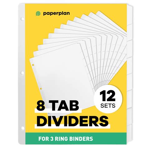 Buy 3 Ring Binder Dividers with Tabs - (12 Sets) x 8 Tab Dividers for 3 ...