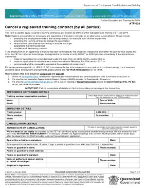Fillable Online ATF-034 Cancel a registered training contract (by all ...