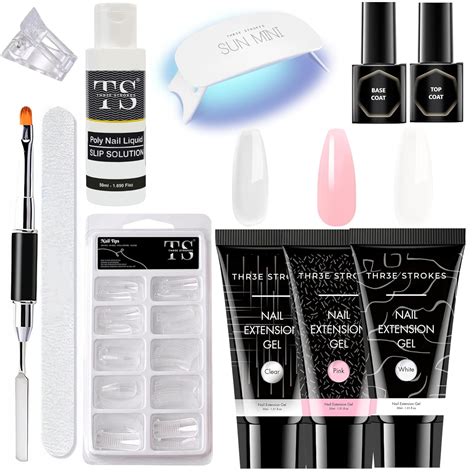 THR3E STROKES Poly Nail Gel Extension Kit (Pink, Clear, White) - 11 Pcs ...