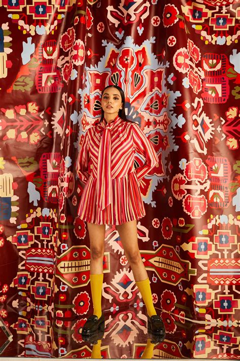 Happy Stripes Pleated Mini Dress in Handloom Organic Banana Silk ...