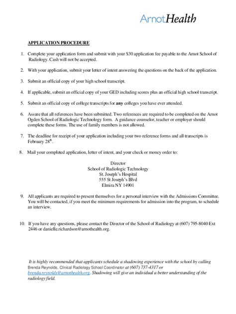 Fillable Online School of Radiologic Technology Application Procedure ...