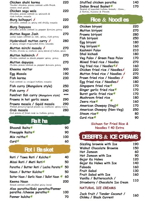 Menu of Ocean, Koramangala, Bangalore