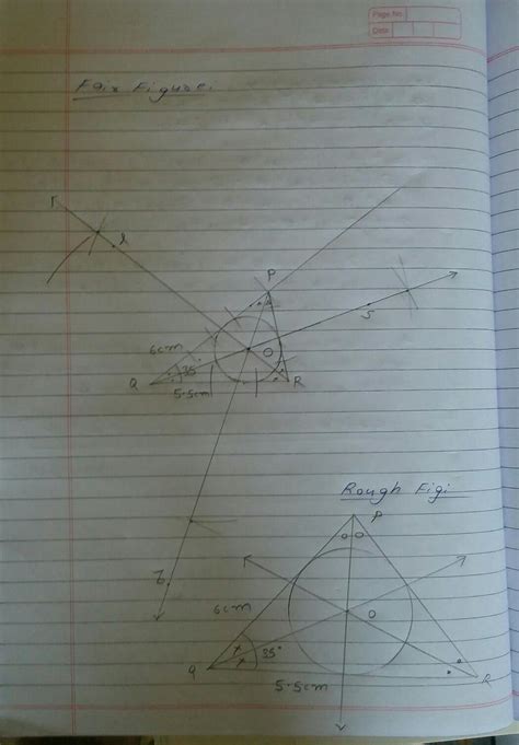 construct a PQR such that, PQ=6cm, Q = 350GR = 5.5 cm. Drrow incircle ...