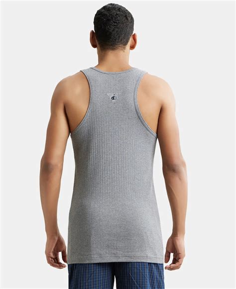 Buy Super Combed Cotton Rib Round Neck with Racerback Gym Vest - Grey ...