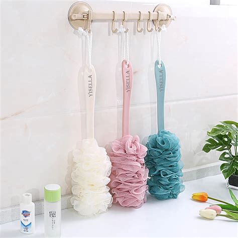 Buy Shower Back Brush Loofah On A Stick Long Handle Back Loofah for ...