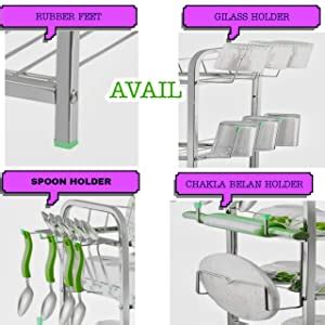 AVAIL Stainless Steel 5 Shelf Wall Mount Cup and Plate Holder Kitchen ...