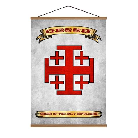 ORDER of the HOLY SEPULCHRE Rare Flag and Coat of Arms / Cotton Canvas Magnetic Wooden Walnut ...