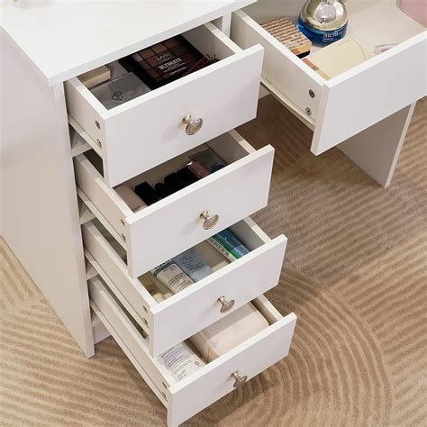 Buy CLIPOP White Dressing Table Makeup Vanity Desk with 1 Slide Mirror ...