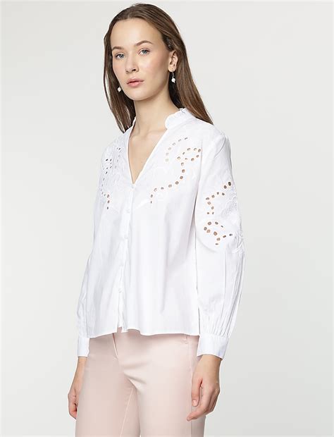Buy Linen Rich Embroidery Bishop Sleeves Blouse at Marks & Spencer