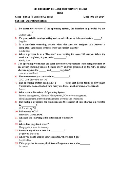 OS Quiz questions - OS notes - SIR C R REDDY COLLEGE FOR WOMEN, ELURU ...