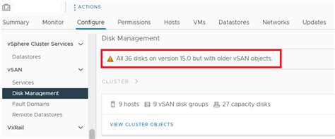 VxRail: disk format warning with "All X disks on version 15.0 but with ...