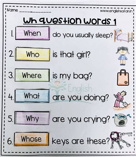 wh questions worksheet to understand wh question words like when, why, who, whose, which, where ...