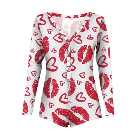 Lovskoo 2024 Onesie Pajamas for Women One Piece Valentine'S Day Print V ...
