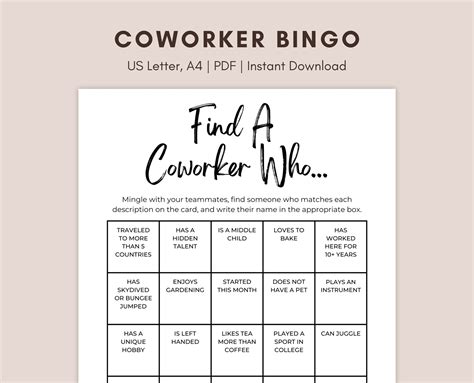 Coworker Bingo, Work Bingo, Office Bingo Printable, Team Building Game ...