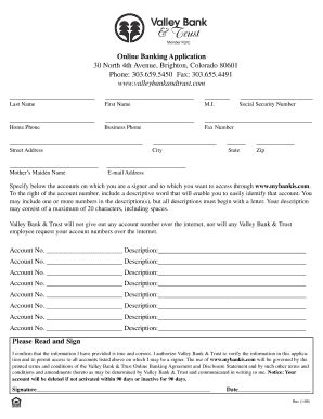 Fillable Online Personal Online Banking Application ...