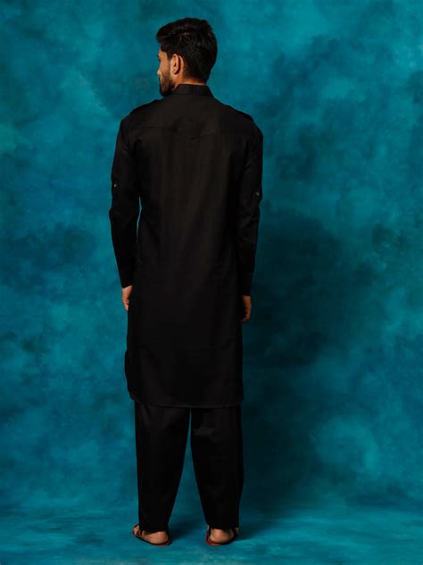 VASTRAMAY Men's Black Cotton Pathani Suit Set – vastramay