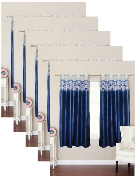 Buy Bianca Blue Traditional Window Curtain, 1pcs (Buy 4 Get 1, 5 Pieces ...