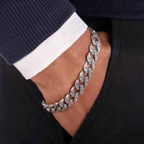 Engraved Curb Indo Bracelet For Men | 925 Sterling Silver – Shining ...
