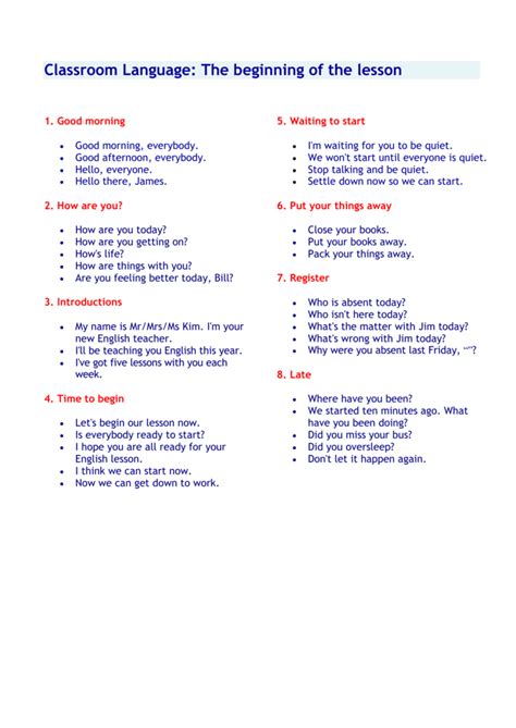 Image result for Classroom Language Lesson Plan