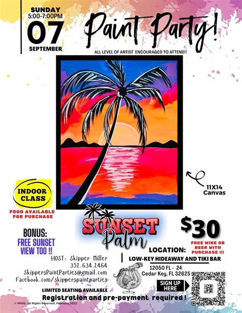 Sunset Palm Painting , Low-Key Hideaway and Tiki Bar, Suwannee, 7 ...