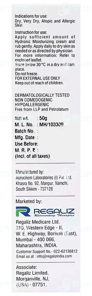 Hydronic Moisturizing Cream 50 Gm - Uses, Side Effects, Dosage, Price ...
