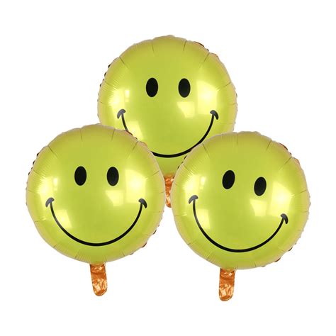 Smiley Face Foil Balloon Set - 3 Pack Yellow Mylar Balloons for Party ...